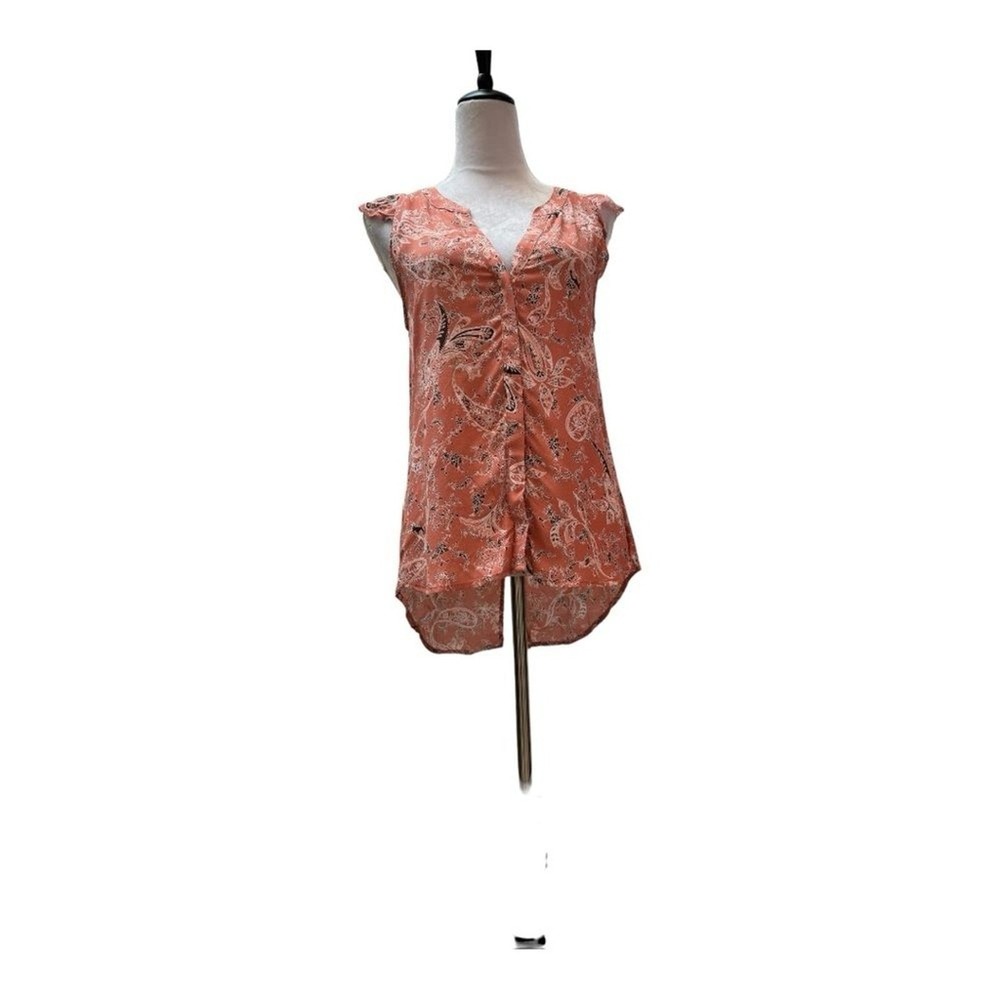 Sanctuary Blouse Lady XS Coral Paisley Ruffle High Low Button Front Cottage boho
